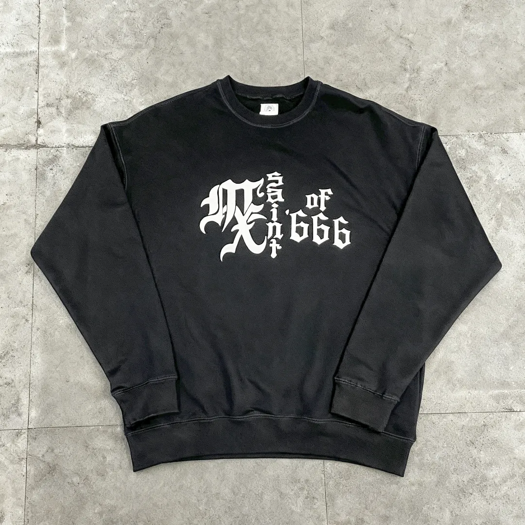Saint Michael 25NEW OF MX666 American retro loose velvet pullover round neck sweatshirt Fabric: 420g Style number: SM616 Size: S-M-L-XL Color: Black Price: P180